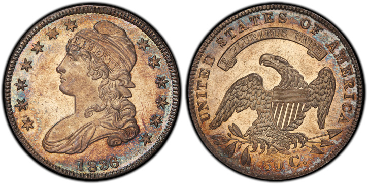 1836 Capped Bust Half Dollar. Lettered Edge. O-116. 50/00.  MS-65 (PCGS).